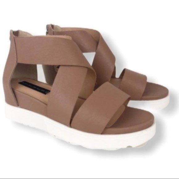 STEVEN BY STEVE MADDEN Tan Platform Wedge Sandals